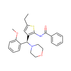 CCc1cc([C@H](c2ccccc2OC)N2CCOCC2)c(NC(=O)c2ccccc2)s1 ZINC000019880720