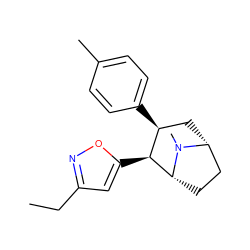 CCc1cc([C@H]2[C@@H](c3ccc(C)cc3)C[C@@H]3CC[C@H]2N3C)on1 ZINC000013532702