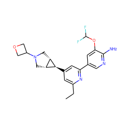 CCc1cc([C@H]2[C@@H]3CN(C4COC4)C[C@@H]32)cc(-c2cnc(N)c(OC(F)F)c2)n1 ZINC000653680473