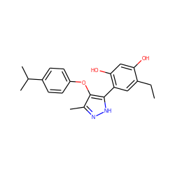 CCc1cc(-c2[nH]nc(C)c2Oc2ccc(C(C)C)cc2)c(O)cc1O ZINC000013122514