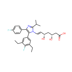 CCc1cc(-c2c(-c3ccc(F)cc3)nc(C(C)C)n2/C=C/[C@@H](O)C[C@@H](O)CC(=O)O)cc(CC)c1F ZINC000013833963
