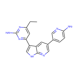 CCc1cc(-c2c[nH]c3ncc(-c4ccc(N)nc4)cc23)nc(N)n1 ZINC000116643415