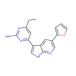 CCc1cc(-c2c[nH]c3ncc(-c4ccco4)cc23)nc(N)n1 ZINC000116639812