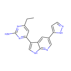 CCc1cc(-c2c[nH]c3ncc(-c4ccn[nH]4)cc23)nc(N)n1 ZINC000116641339