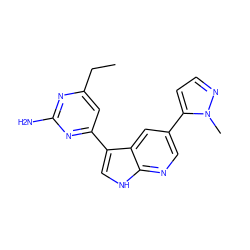 CCc1cc(-c2c[nH]c3ncc(-c4ccnn4C)cc23)nc(N)n1 ZINC000116641022