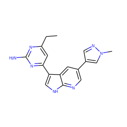 CCc1cc(-c2c[nH]c3ncc(-c4cnn(C)c4)cc23)nc(N)n1 ZINC000043202110