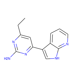 CCc1cc(-c2c[nH]c3ncccc23)nc(N)n1 ZINC000116639917