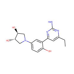 CCc1cc(-c2cc(N3C[C@H](O)[C@@H](O)C3)ccc2O)nc(N)n1 ZINC000072142401