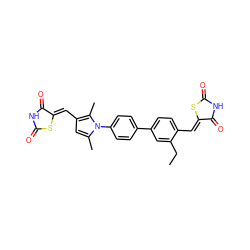 CCc1cc(-c2ccc(-n3c(C)cc(/C=C4\SC(=O)NC4=O)c3C)cc2)ccc1/C=C1\SC(=O)NC1=O ZINC001772640529