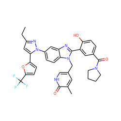 CCc1cc(-c2ccc(C(F)(F)F)o2)n(-c2ccc3c(c2)nc(-c2cc(C(=O)N4CCCC4)ccc2O)n3Cc2c[nH]c(=O)c(C)c2)n1 ZINC000095562488