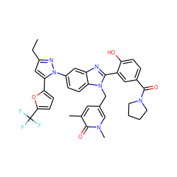 CCc1cc(-c2ccc(C(F)(F)F)o2)n(-c2ccc3c(c2)nc(-c2cc(C(=O)N4CCCC4)ccc2O)n3Cc2cc(C)c(=O)n(C)c2)n1 ZINC000095563015