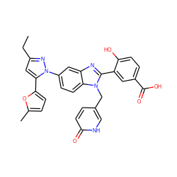 CCc1cc(-c2ccc(C)o2)n(-c2ccc3c(c2)nc(-c2cc(C(=O)O)ccc2O)n3Cc2ccc(=O)[nH]c2)n1 ZINC000095563266