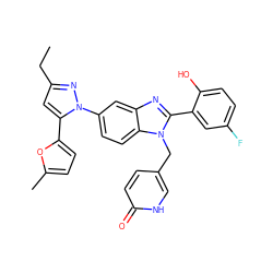 CCc1cc(-c2ccc(C)o2)n(-c2ccc3c(c2)nc(-c2cc(F)ccc2O)n3Cc2ccc(=O)[nH]c2)n1 ZINC000095564128