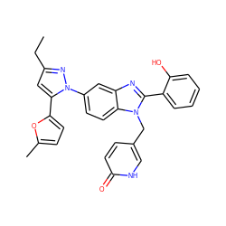 CCc1cc(-c2ccc(C)o2)n(-c2ccc3c(c2)nc(-c2ccccc2O)n3Cc2ccc(=O)[nH]c2)n1 ZINC000095562594