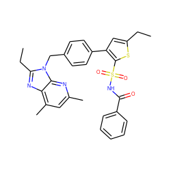 CCc1cc(-c2ccc(Cn3c(CC)nc4c(C)cc(C)nc43)cc2)c(S(=O)(=O)NC(=O)c2ccccc2)s1 ZINC000029569433