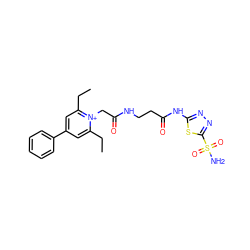 CCc1cc(-c2ccccc2)cc(CC)[n+]1CC(=O)NCCC(=O)Nc1nnc(S(N)(=O)=O)s1 ZINC000013804397