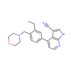 CCc1cc(-c2ccnc3[nH]cc(C#N)c23)ccc1CN1CCOCC1 ZINC000219689976