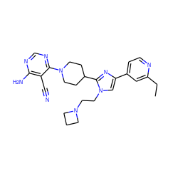 CCc1cc(-c2cn(CCN3CCC3)c(C3CCN(c4ncnc(N)c4C#N)CC3)n2)ccn1 ZINC001772631115