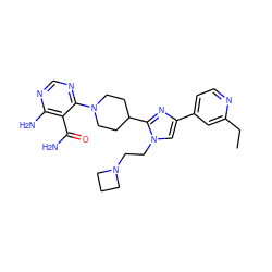 CCc1cc(-c2cn(CCN3CCC3)c(C3CCN(c4ncnc(N)c4C(N)=O)CC3)n2)ccn1 ZINC001772580917