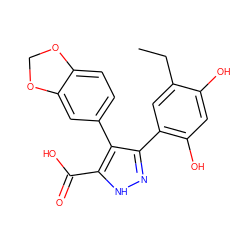 CCc1cc(-c2n[nH]c(C(=O)O)c2-c2ccc3c(c2)OCO3)c(O)cc1O ZINC000008466460