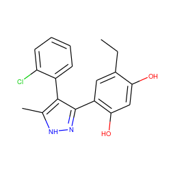 CCc1cc(-c2n[nH]c(C)c2-c2ccccc2Cl)c(O)cc1O ZINC000009089488