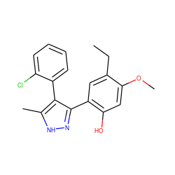 CCc1cc(-c2n[nH]c(C)c2-c2ccccc2Cl)c(O)cc1OC ZINC000013126511