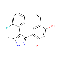 CCc1cc(-c2n[nH]c(C)c2-c2ccccc2F)c(O)cc1O ZINC001772597769