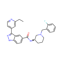 CCc1cc(-c2n[nH]c3ccc(C(=O)N[C@@H]4CCCN(Cc5ccccc5F)C4)cc23)ccn1 ZINC000147778200