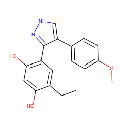 CCc1cc(-c2n[nH]cc2-c2ccc(OC)cc2)c(O)cc1O ZINC000013126326