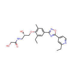 CCc1cc(-c2nc(-c3cc(C)c(OC[C@@H](O)CNC(=O)CO)c(CC)c3)no2)ccn1 ZINC000103244033