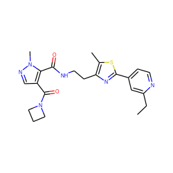 CCc1cc(-c2nc(CCNC(=O)c3c(C(=O)N4CCC4)cnn3C)c(C)s2)ccn1 ZINC000144116144