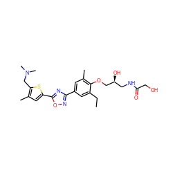 CCc1cc(-c2noc(-c3cc(C)c(CN(C)C)s3)n2)cc(C)c1OC[C@@H](O)CNC(=O)CO ZINC000114774207