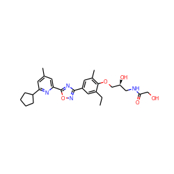 CCc1cc(-c2noc(-c3cc(C)cc(C4CCCC4)n3)n2)cc(C)c1OC[C@@H](O)CNC(=O)CO ZINC000103245221