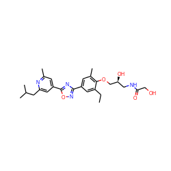 CCc1cc(-c2noc(-c3cc(C)nc(CC(C)C)c3)n2)cc(C)c1OC[C@@H](O)CNC(=O)CO ZINC000103241784