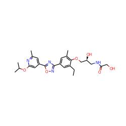 CCc1cc(-c2noc(-c3cc(C)nc(OC(C)C)c3)n2)cc(C)c1OC[C@@H](O)CNC(=O)CO ZINC000653845094