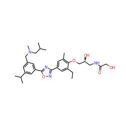 CCc1cc(-c2noc(-c3cc(CN(C)CC(C)C)cc(C(C)C)c3)n2)cc(C)c1OC[C@@H](O)CNC(=O)CO ZINC000115400402