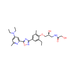 CCc1cc(-c2noc(-c3cc(N(CC)CC)cc(C)n3)n2)cc(C)c1OC[C@@H](O)CNC(=O)CO ZINC000103244027