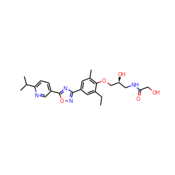 CCc1cc(-c2noc(-c3ccc(C(C)C)nc3)n2)cc(C)c1OC[C@@H](O)CNC(=O)CO ZINC000103245260