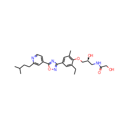 CCc1cc(-c2noc(-c3ccnc(CCC(C)C)c3)n2)cc(C)c1OC[C@@H](O)CNC(=O)CO ZINC000103244046