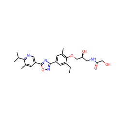 CCc1cc(-c2noc(-c3cnc(C(C)C)c(C)c3)n2)cc(C)c1OC[C@@H](O)CNC(=O)CO ZINC000103245224