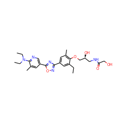 CCc1cc(-c2noc(-c3cnc(N(CC)CC)c(C)c3)n2)cc(C)c1OC[C@@H](O)CNC(=O)CO ZINC000103245242