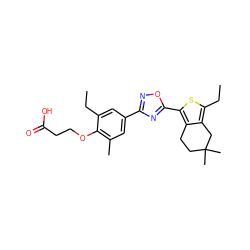 CCc1cc(-c2noc(-c3sc(CC)c4c3CCC(C)(C)C4)n2)cc(C)c1OCCC(=O)O ZINC000103257866