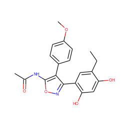 CCc1cc(-c2noc(NC(C)=O)c2-c2ccc(OC)cc2)c(O)cc1O ZINC000299837565