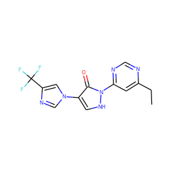 CCc1cc(-n2[nH]cc(-n3cnc(C(F)(F)F)c3)c2=O)ncn1 ZINC000169010484