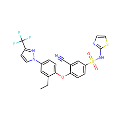 CCc1cc(-n2ccc(C(F)(F)F)n2)ccc1Oc1ccc(S(=O)(=O)Nc2nccs2)cc1C#N ZINC000095583492