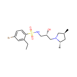 CCc1cc(Br)ccc1S(=O)(=O)NC[C@H](O)CN1C[C@@H](C)C[C@@H]1C ZINC000028892215