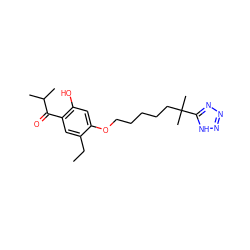 CCc1cc(C(=O)C(C)C)c(O)cc1OCCCCCC(C)(C)c1nnn[nH]1 ZINC000103262811