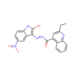 CCc1cc(C(=O)N=Nc2c(O)[nH]c3ccc([N+](=O)[O-])cc23)c2ccccc2n1 ZINC000253979571