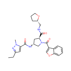 CCc1cc(C(=O)N[C@@H]2C[C@@H](C(=O)NC[C@@H]3CCCO3)N(C(=O)c3coc4ccccc34)C2)n(C)n1 ZINC000103238591