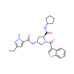 CCc1cc(C(=O)N[C@@H]2C[C@@H](C(=O)NC3CCCC3)N(C(=O)c3coc4ccccc34)C2)n(C)n1 ZINC000103238596